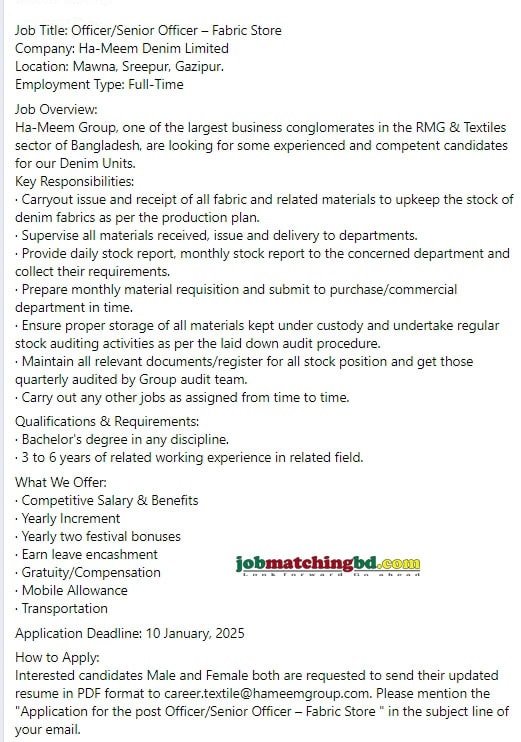 Garments Job in Bangladesh 2025