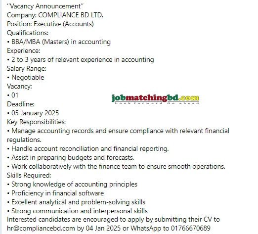 Accounting Jobs in Bangladesh 2025