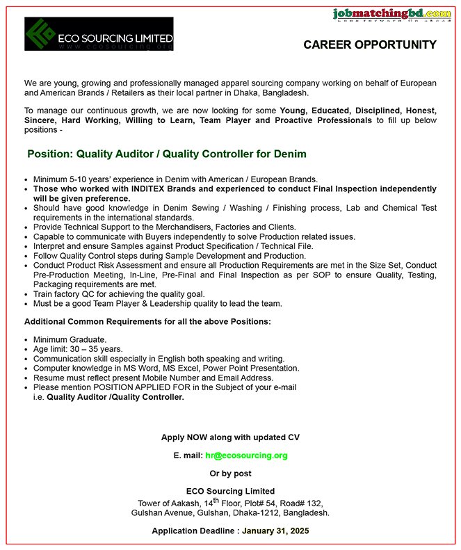 Garments Job in Dhaka 