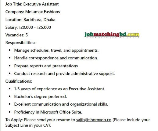 Executive Jobs Circular 2025