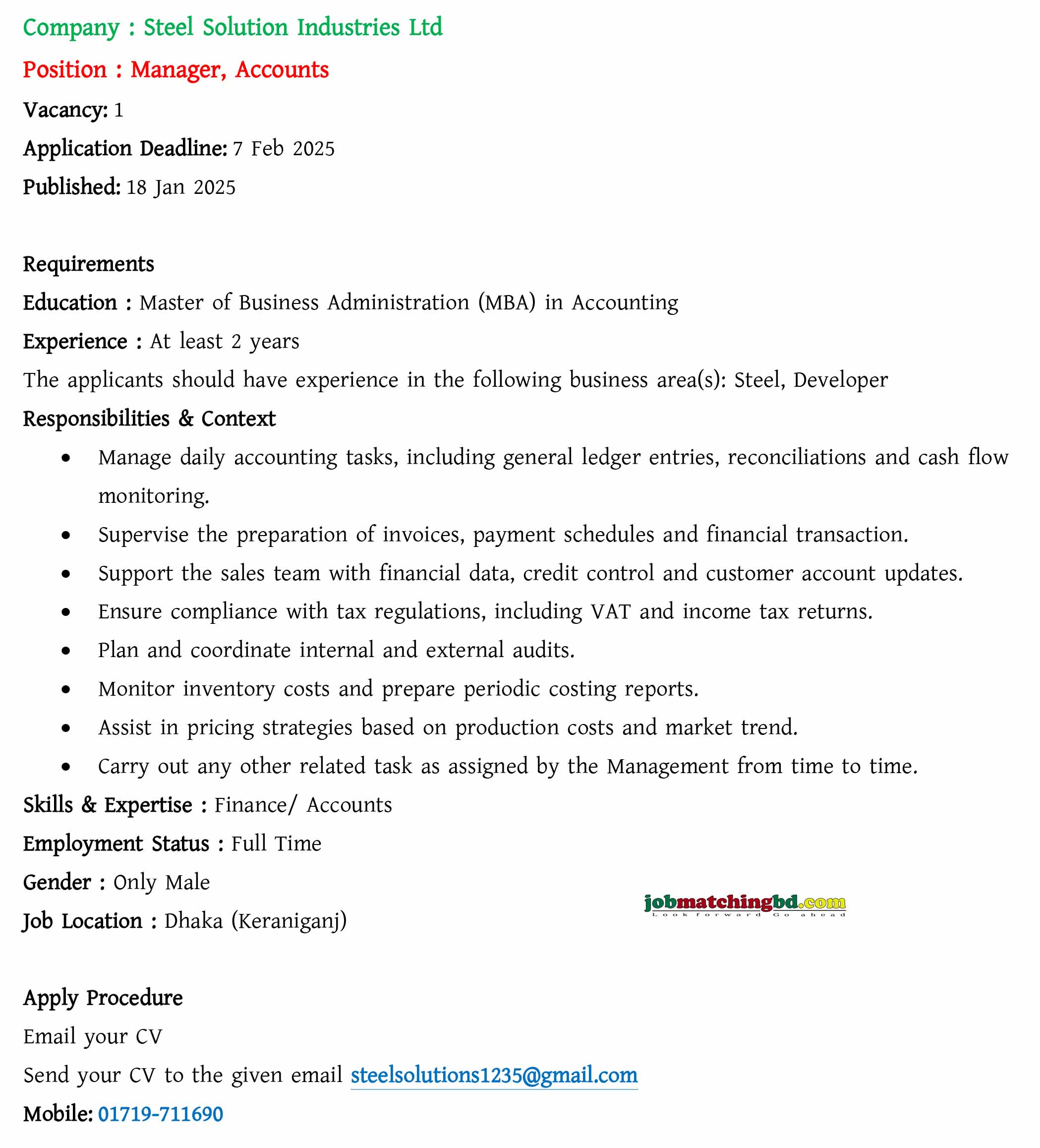 Accounting Jobs in Bangladesh
