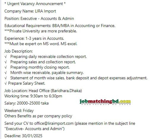Accounts Job in Dhaka 2025