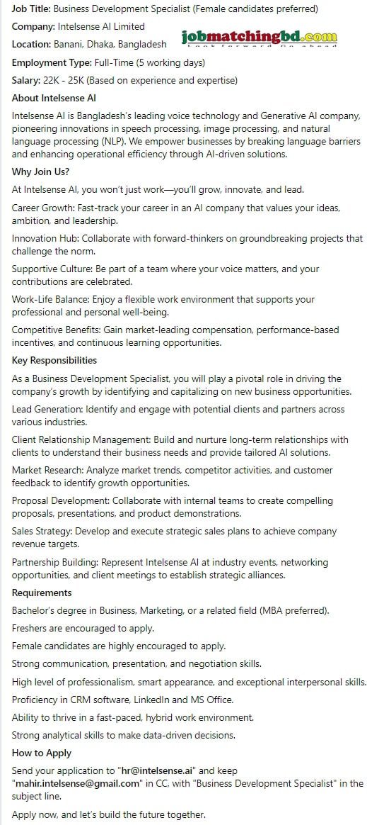 Sales Job in Dhaka 2025