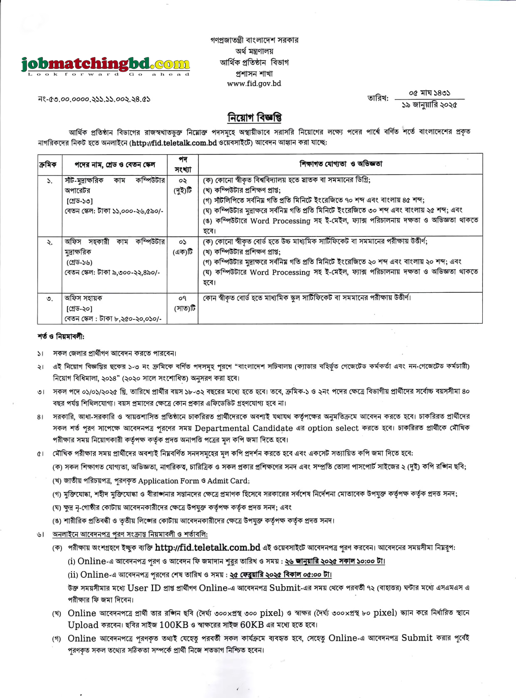আর্থিক প্রতিষ্ঠান বিভাগ | New Govt Job Circular 2025