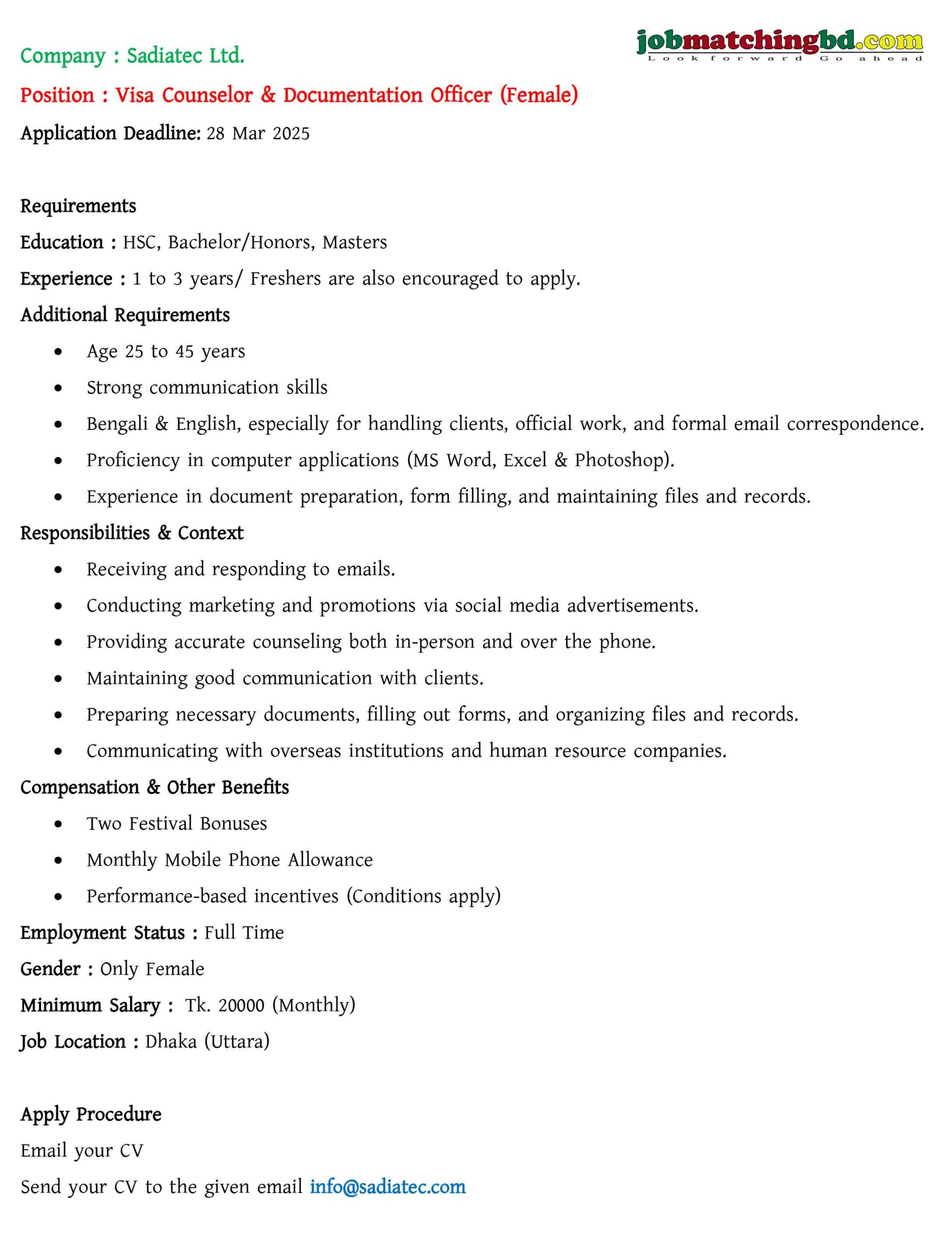 Visa Consultant Jobs