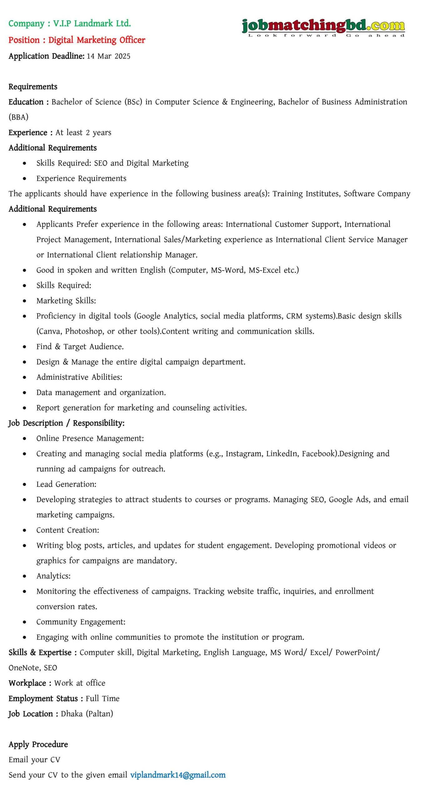 Digital Marketing Job