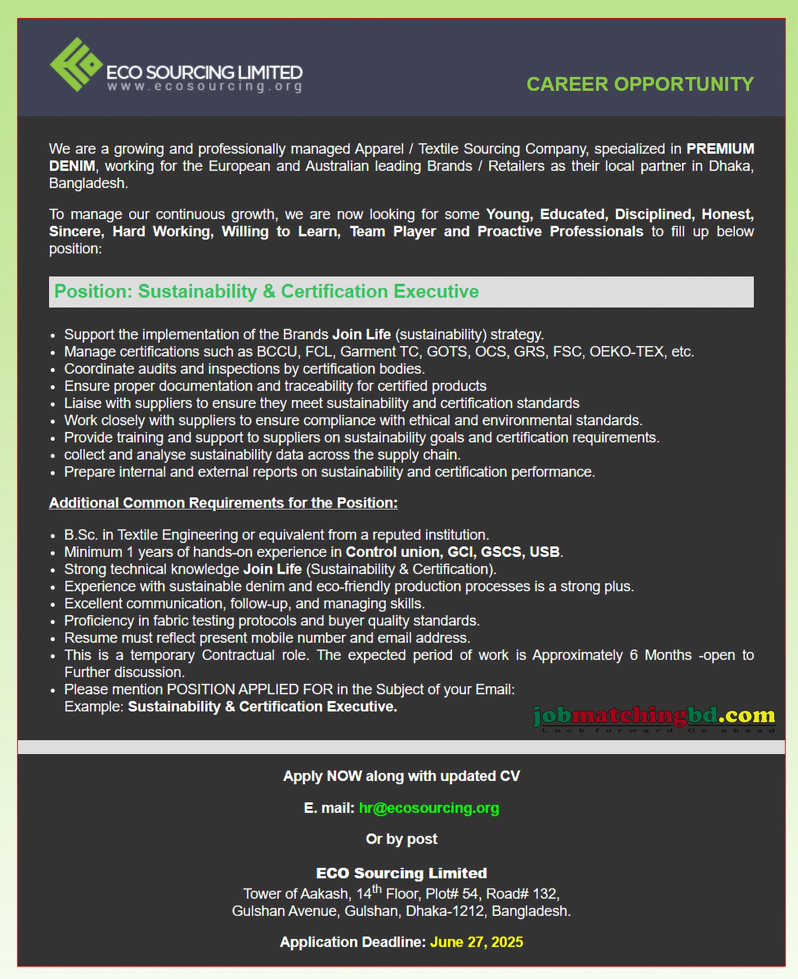 Garments Job in Bangladesh