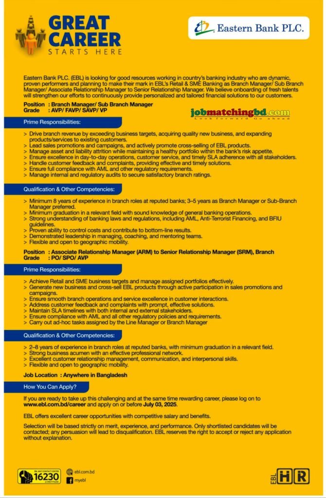 Eastern Bank job Circular