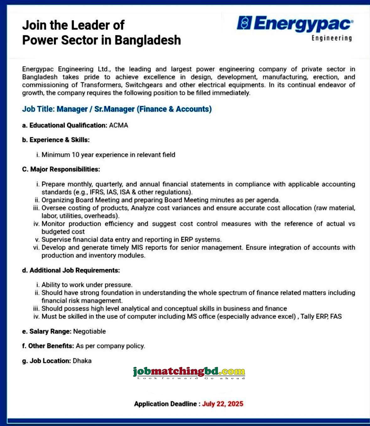 Manager Job in Dhaka