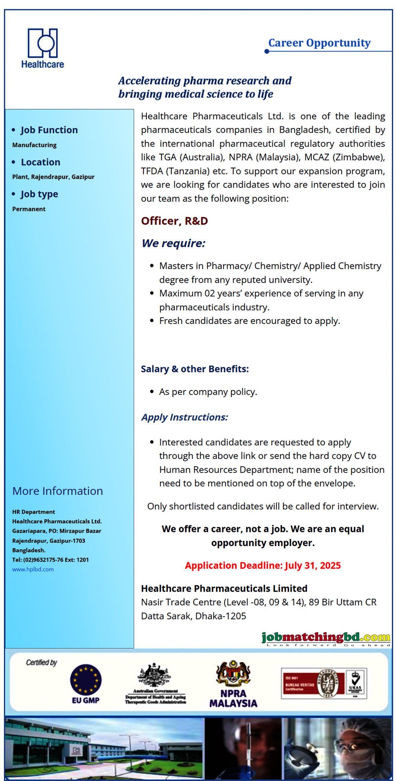 Pharma Job in BD