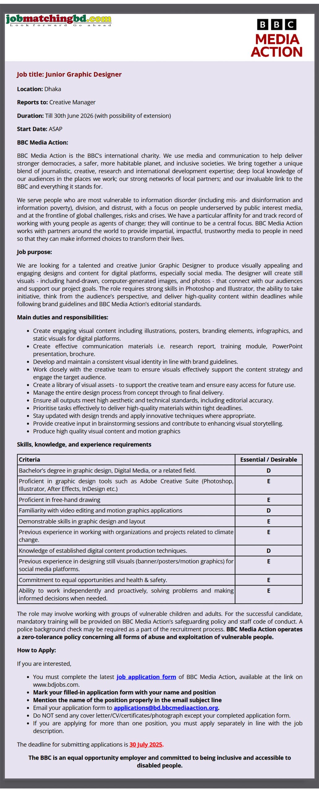 Media Jobs in Dhaka 