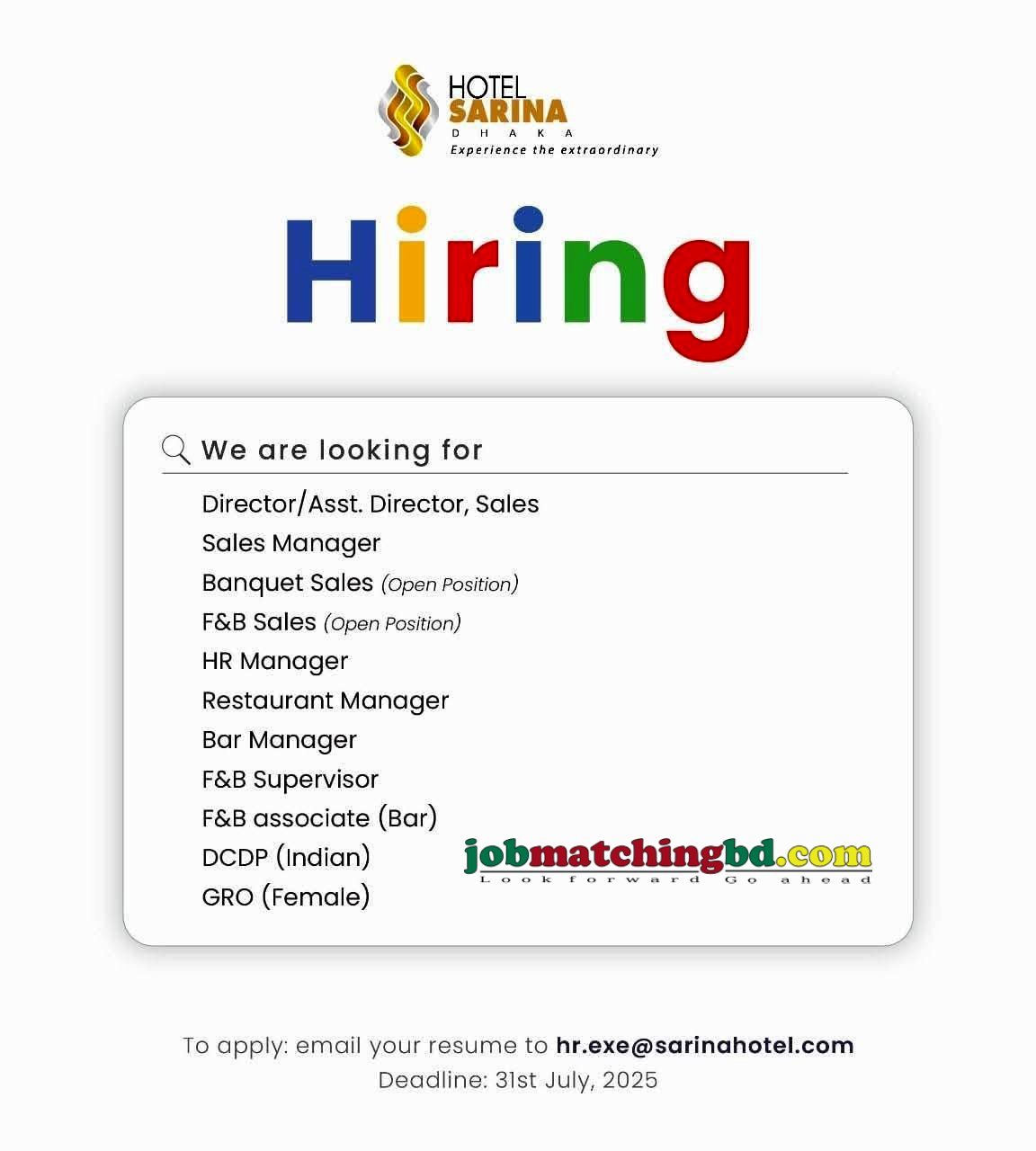 Hotel Jobs in Dhaka