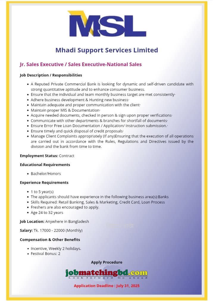 Sales Job in Bangladesh 