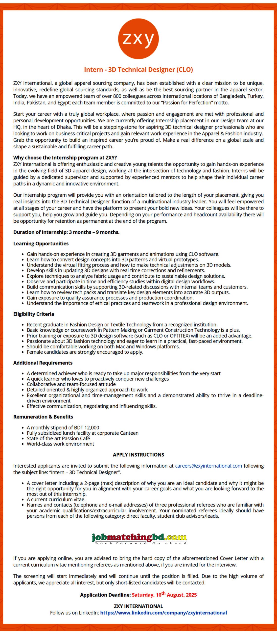 Internship Job in Dhaka