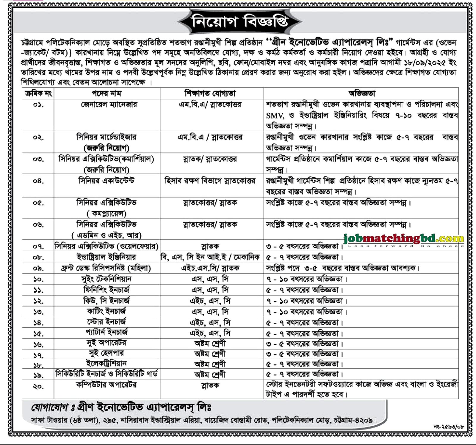 Garments Job in Chittagong