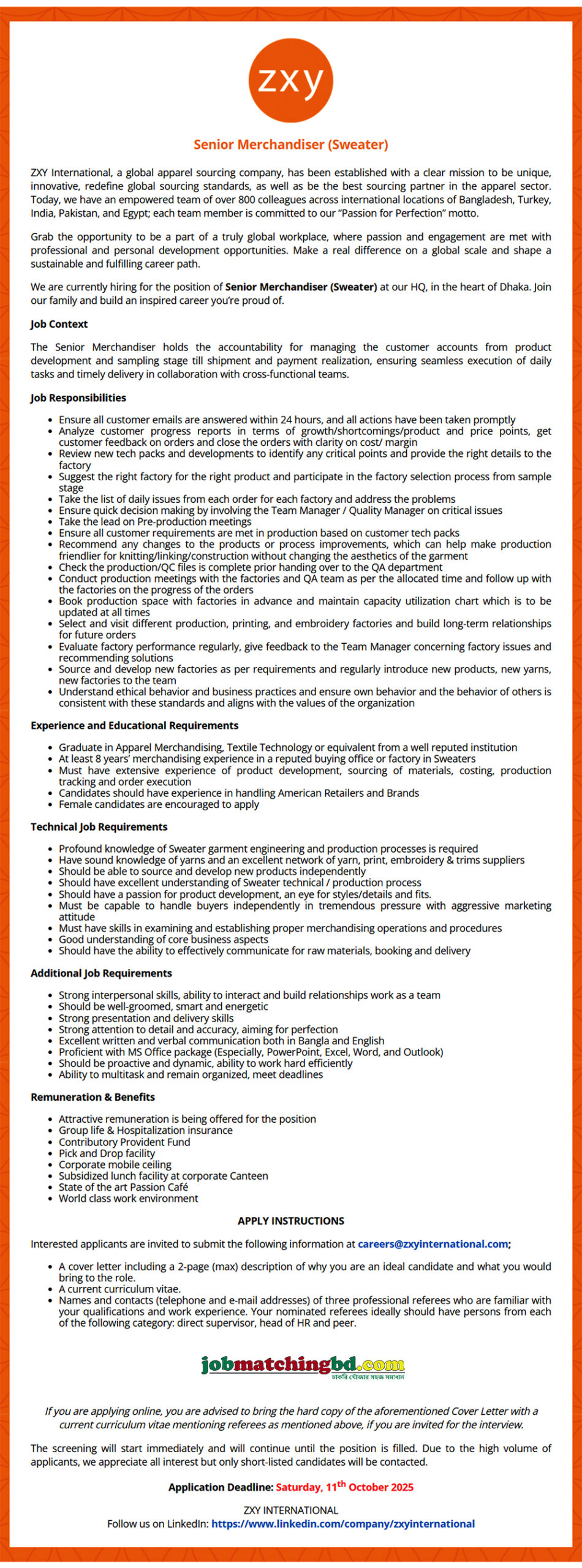Garments Job in Dhaka