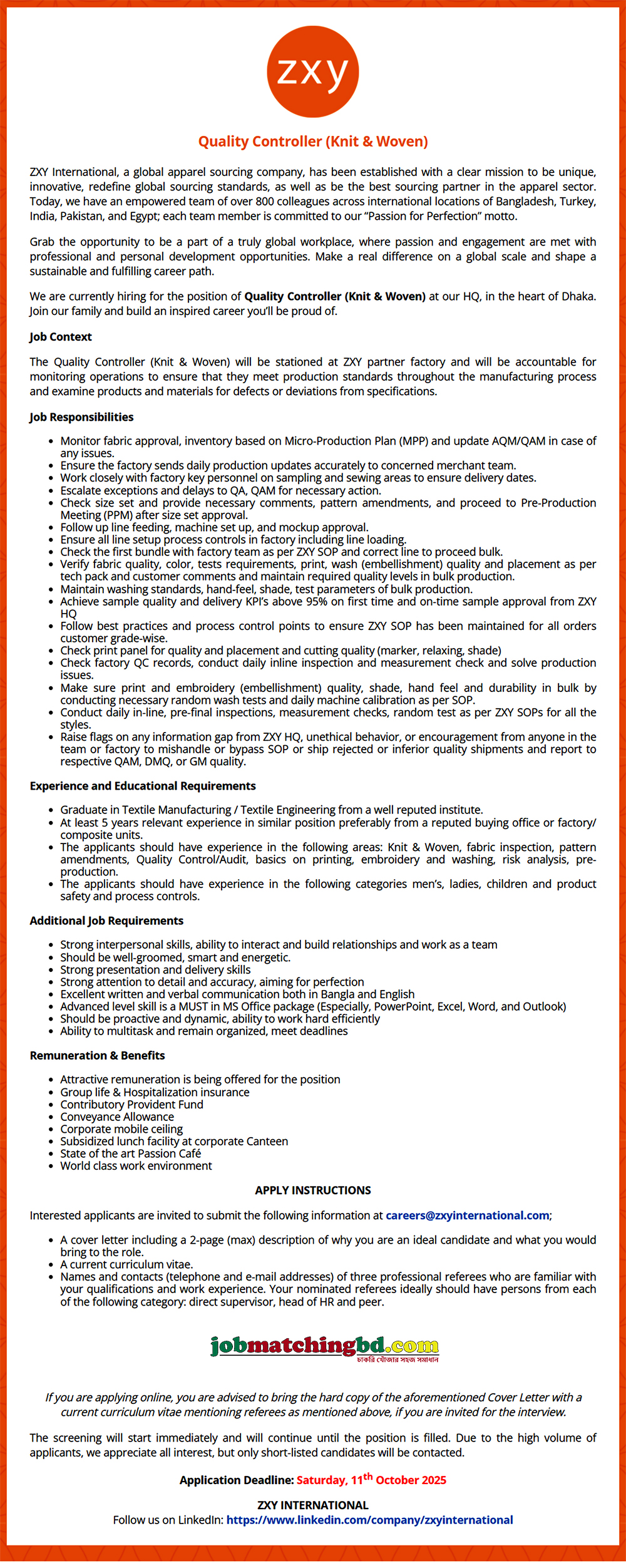 Garments Job in Dhaka