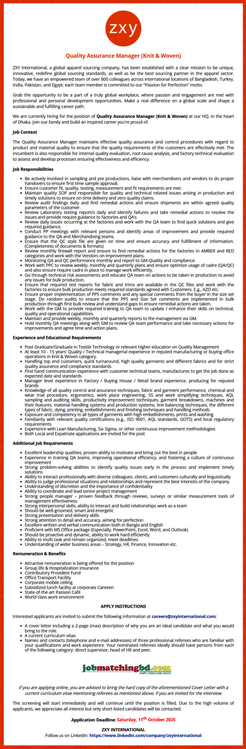 Garments Job in Bangladesh