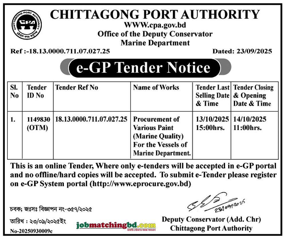 Chittagong Port Authority Tender