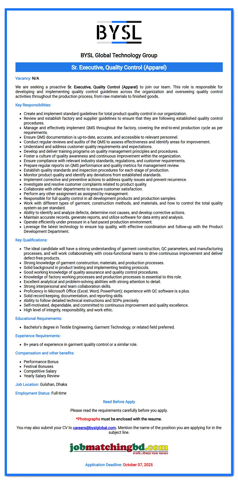 Garments Job in Dhaka