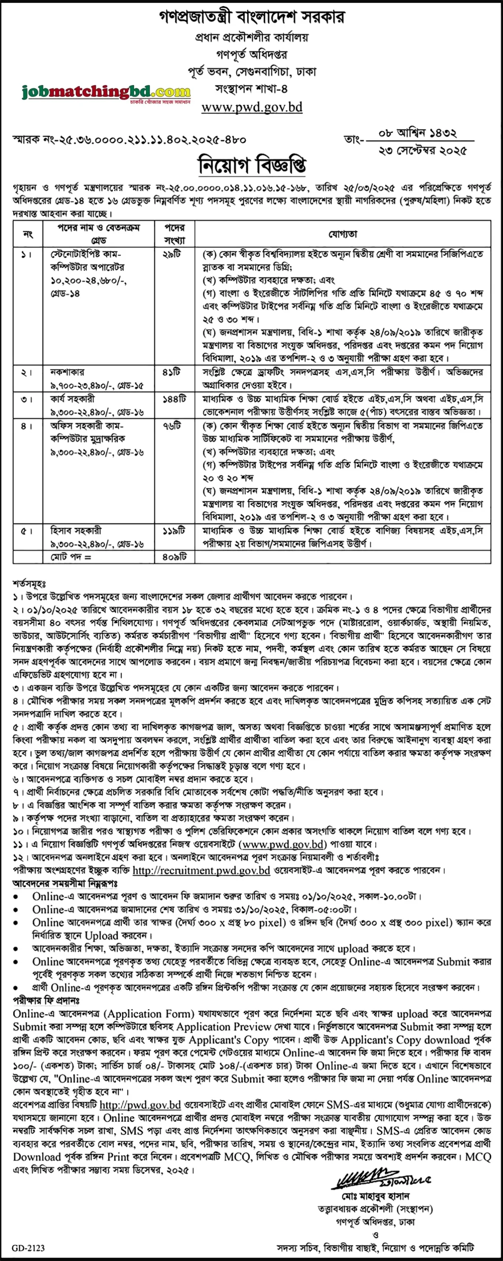 PWD Job Circular