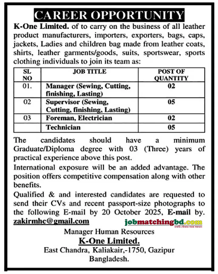 Garments Job in Gazipur
