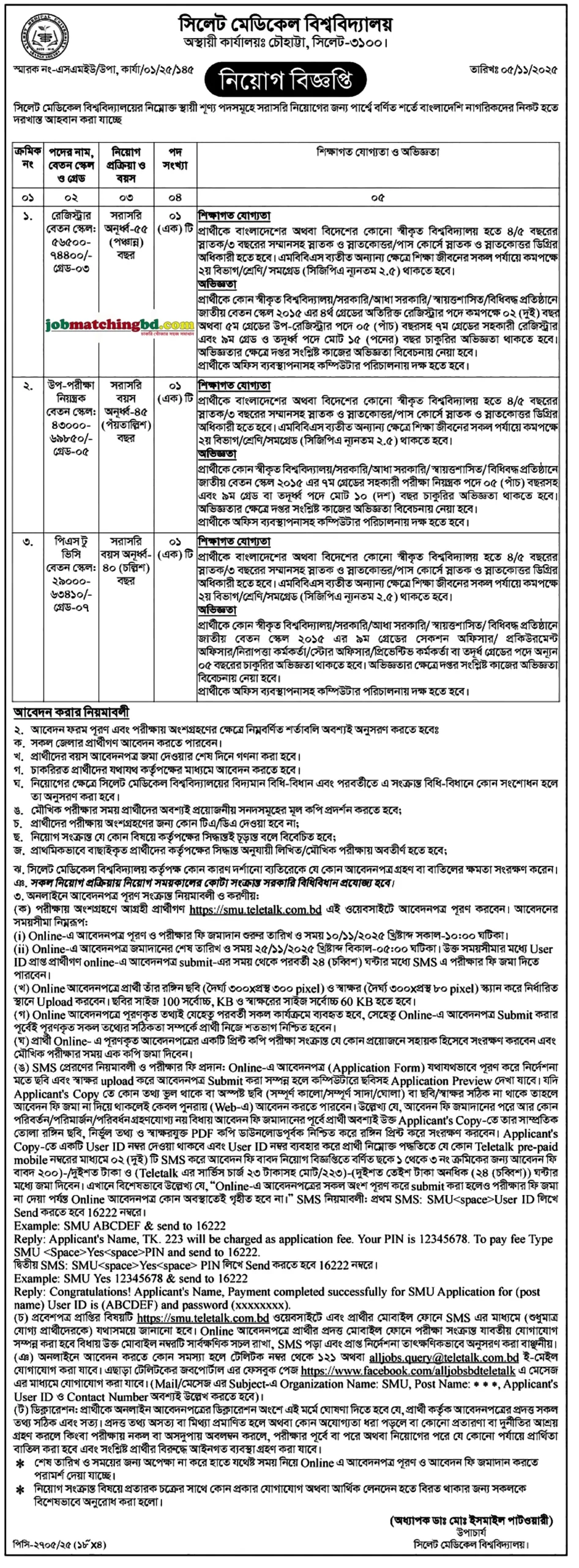 Sylhet Medical University Job Circular