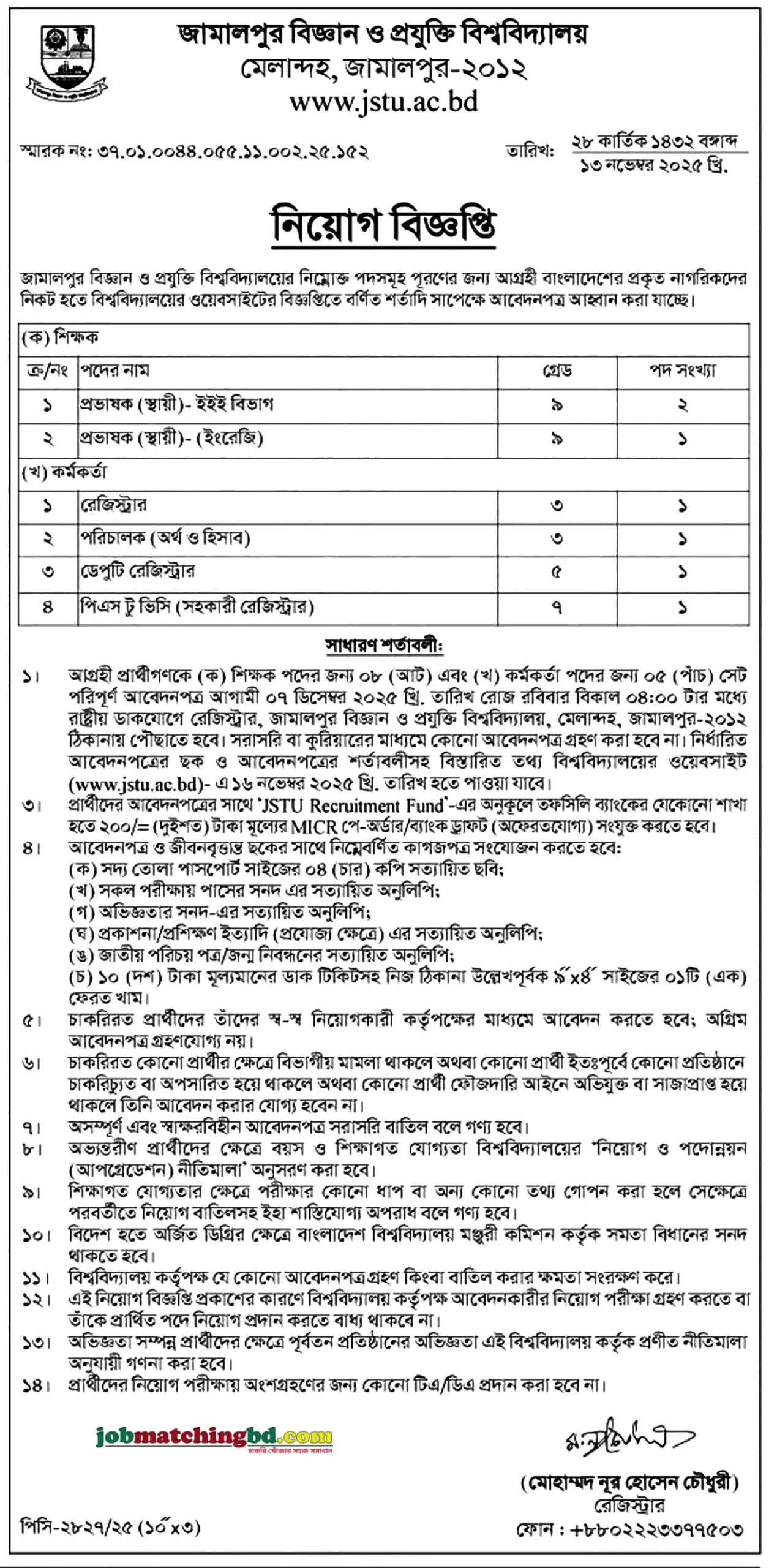 JSTU Job Circular