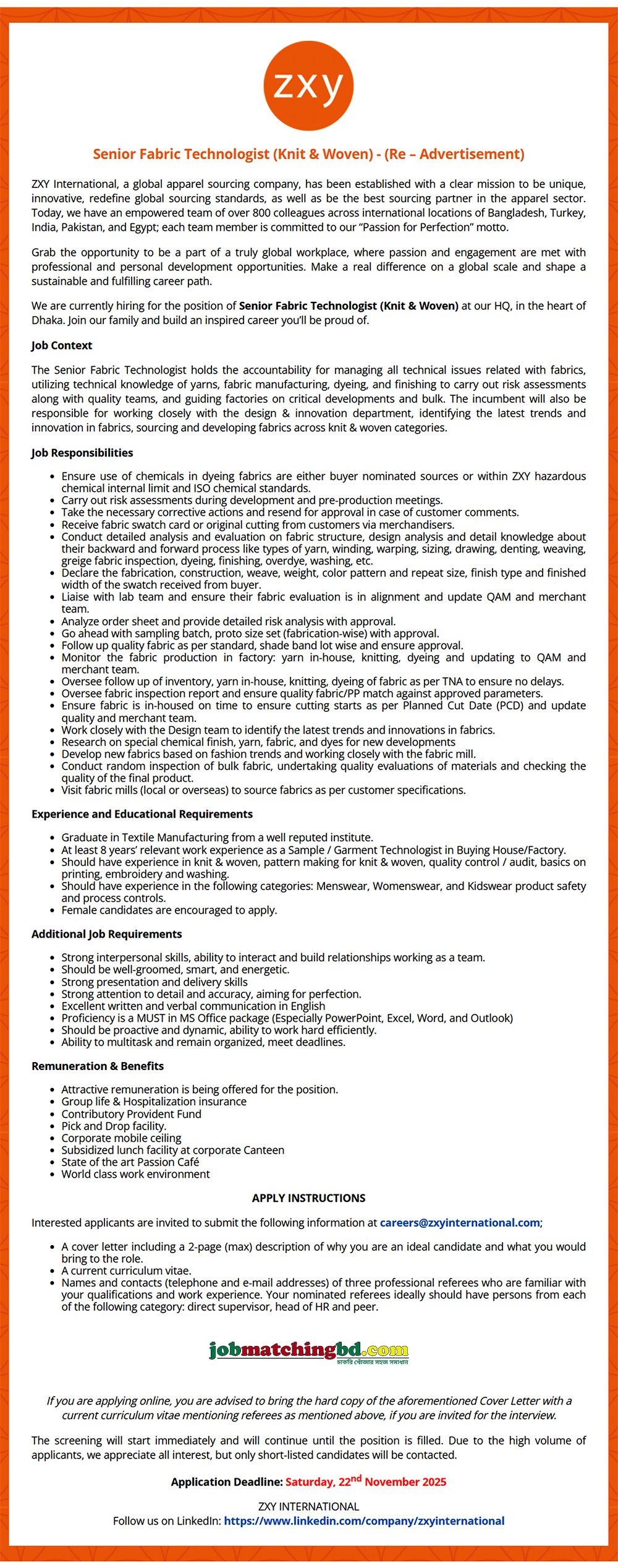 Garments Job in Bangladesh