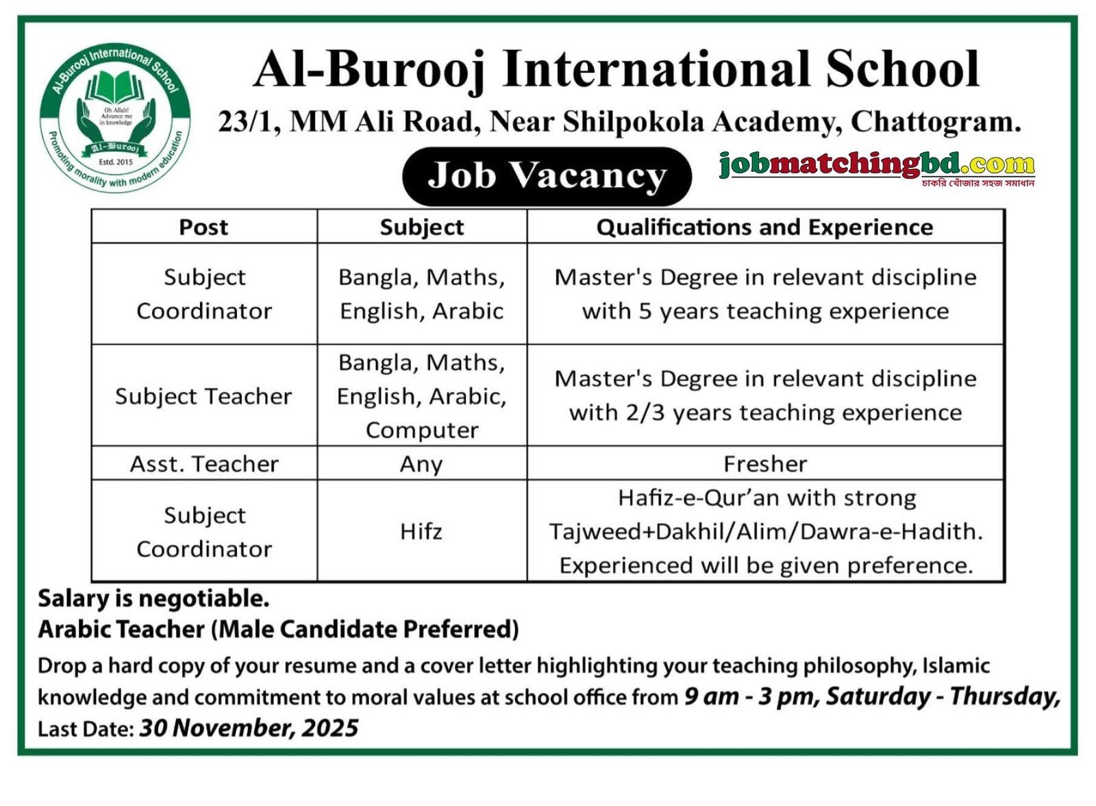 Teacher Job in Chattograms