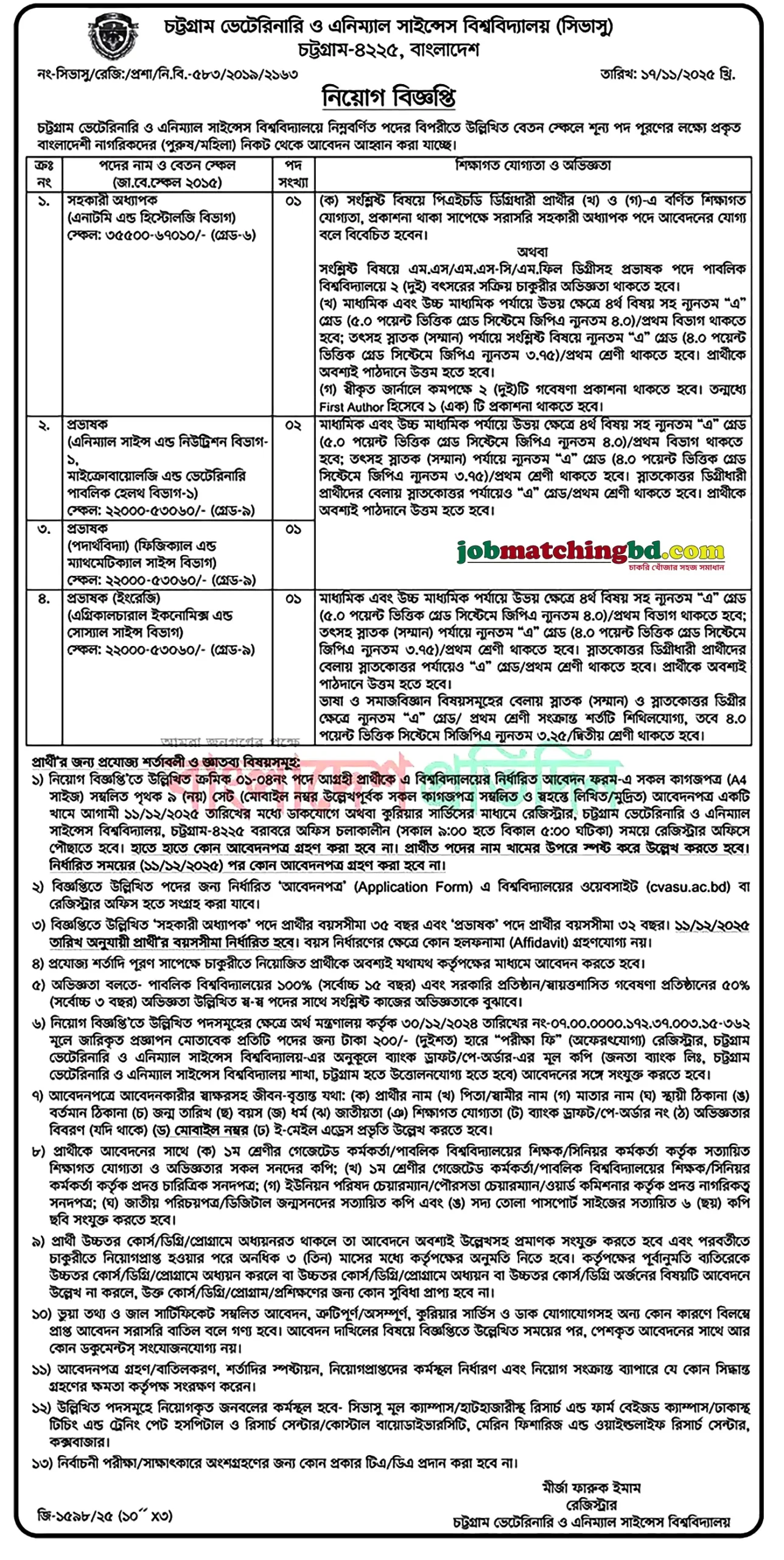 CVASU Job Circular