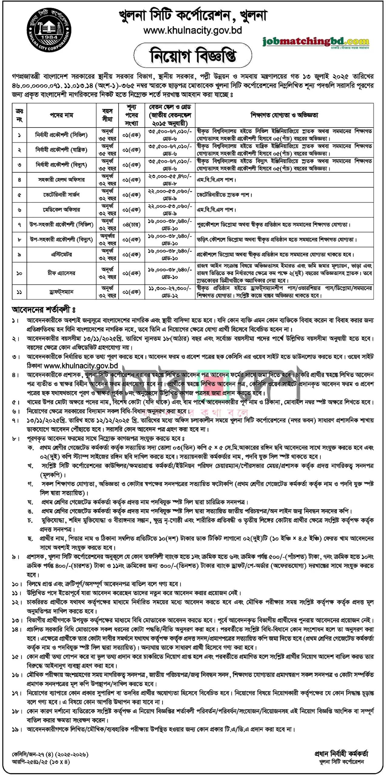 Khulna City Corporation Job Circular