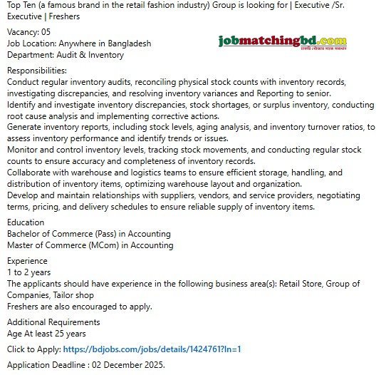 Accounts Jobs in Bangladesh