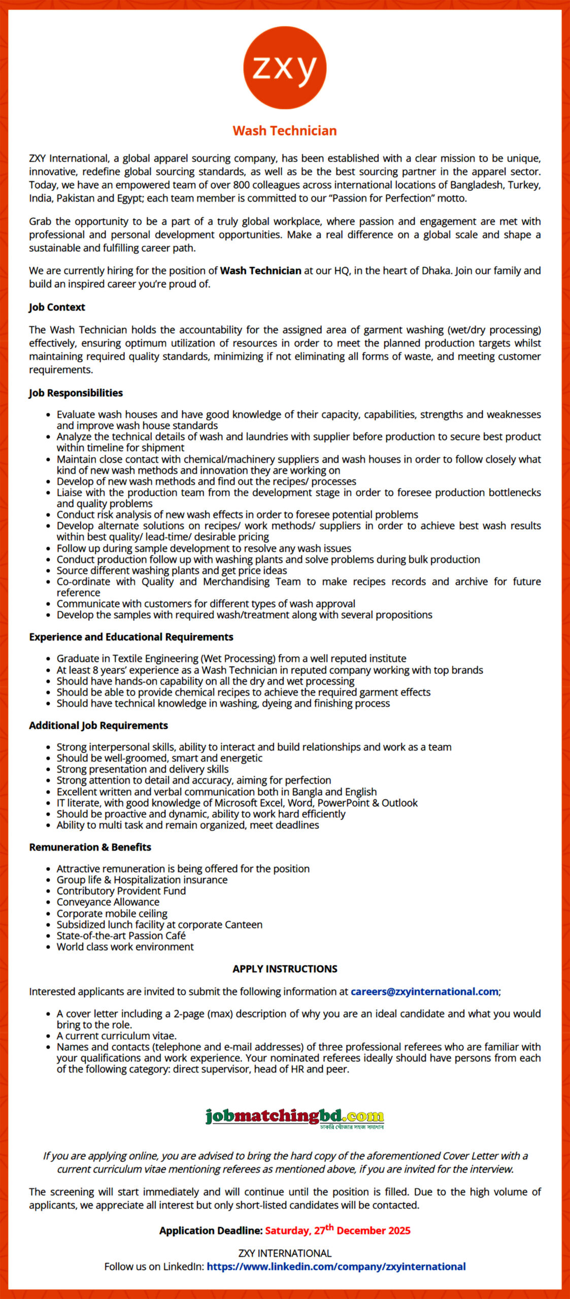 Garments Job in Bangladesh
