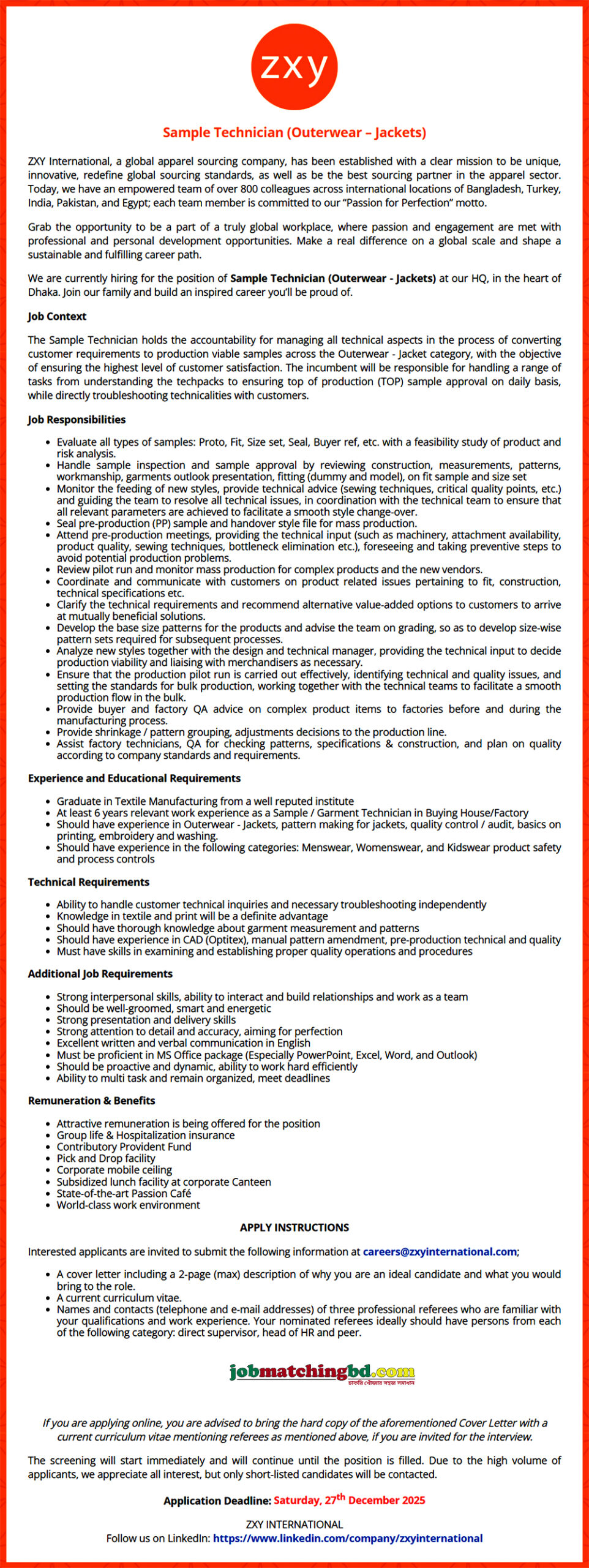 Garments Job in Dhaka