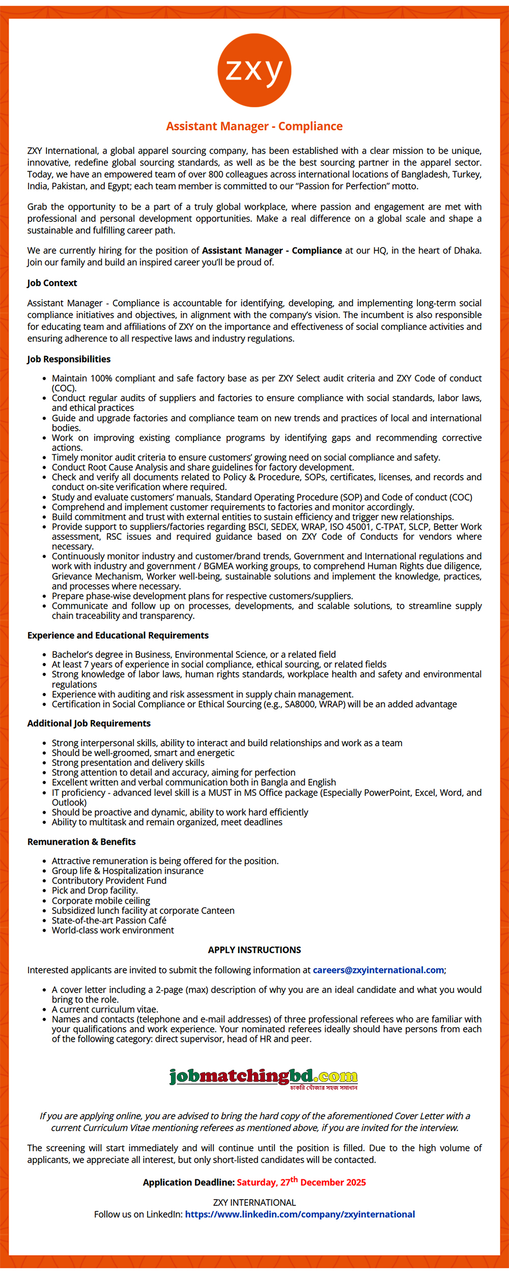 Garments Job in Dhaka