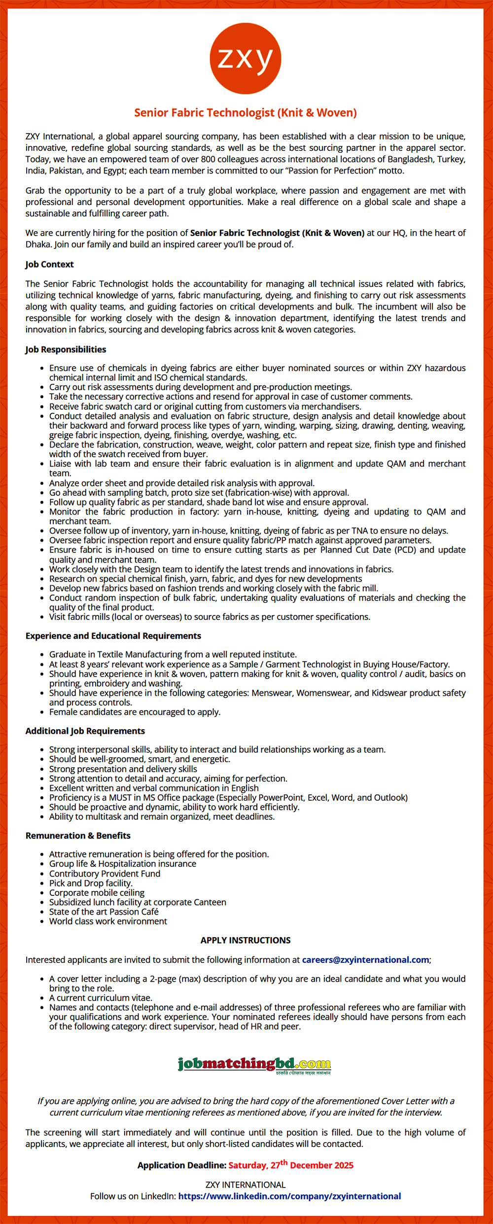 Garments Job in Bangladesh