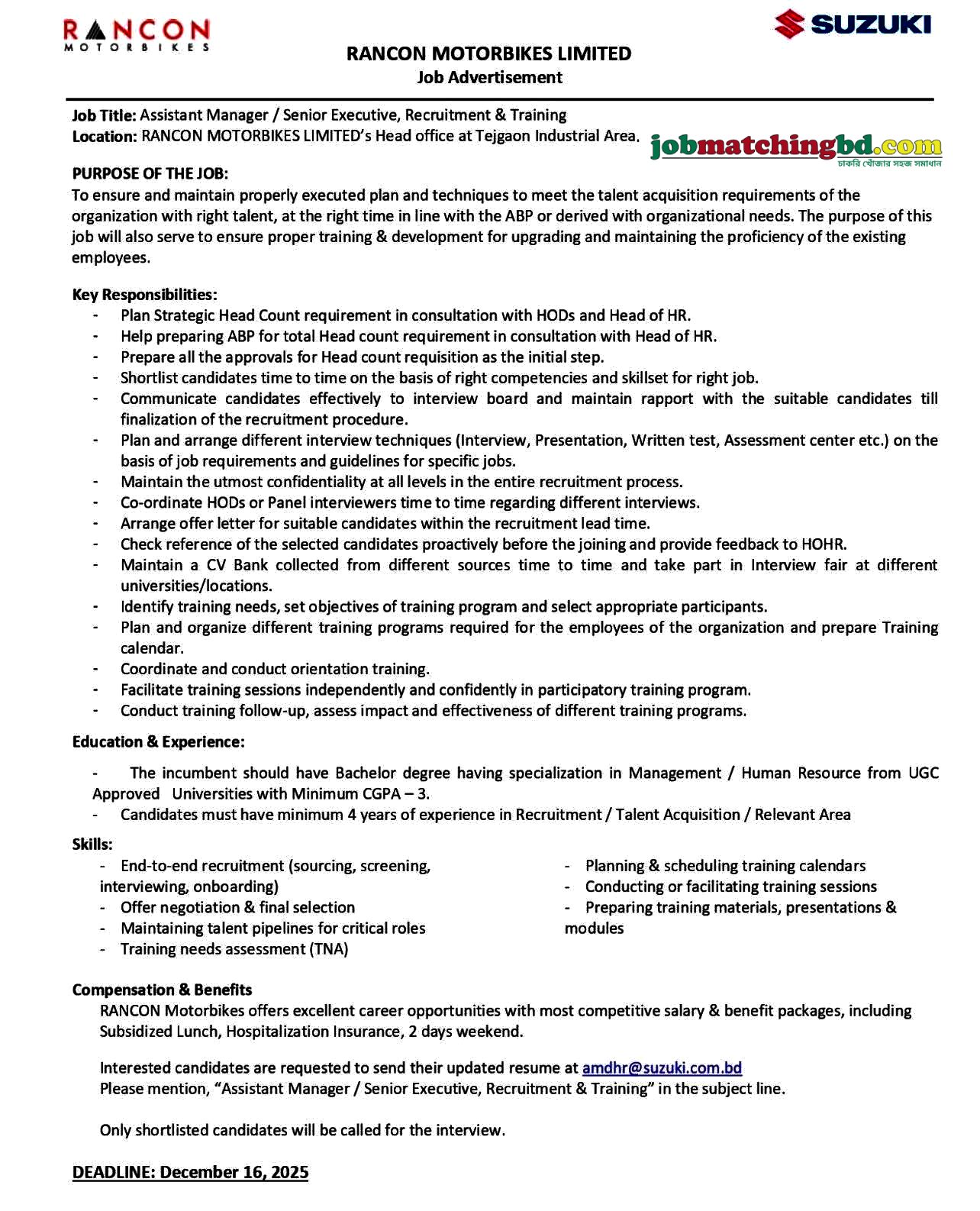 HRM Jobs in Bangladesh