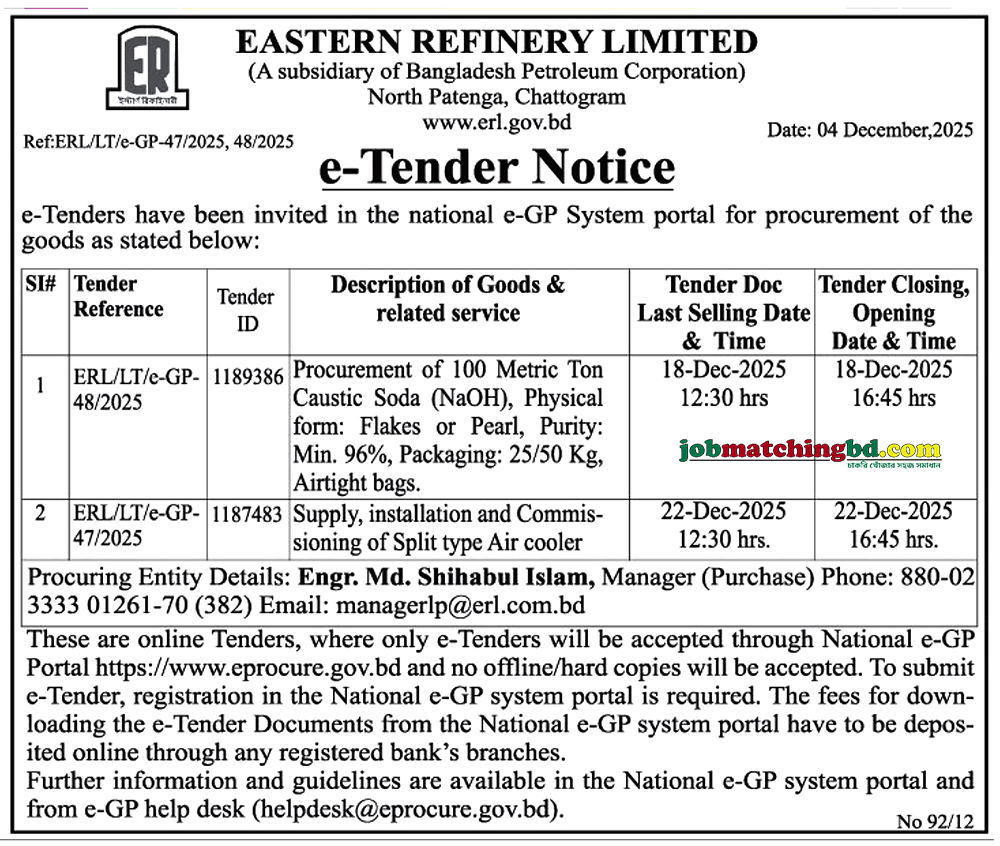 Eastern Refinery Limited Tender