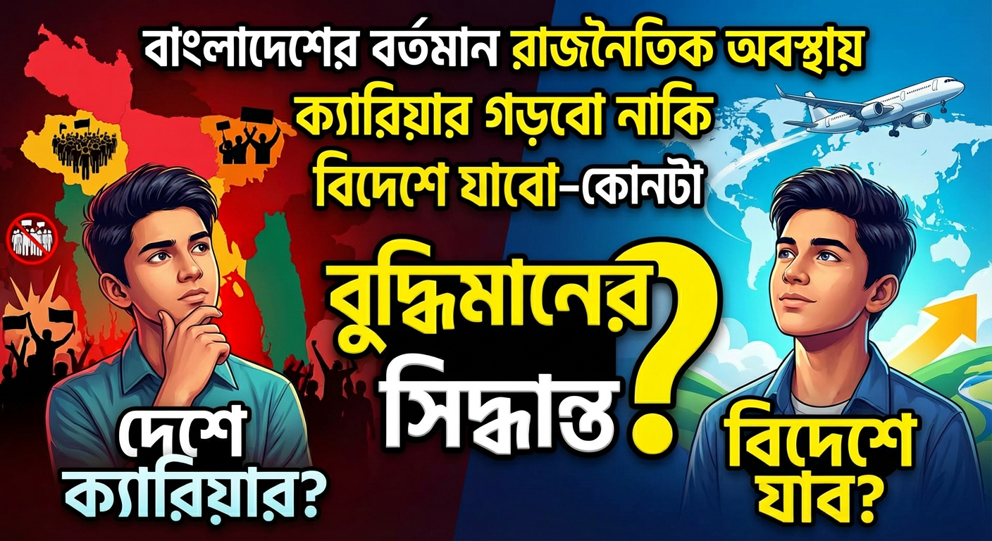 বাংলাদেশে ক্যারিয়ার গড়া, বিদেশে যাওয়া নাকি দেশে থাকা, ক্যারিয়ার গড়বো নাকি বিদেশে যাবো, বাংলাদেশের রাজনৈতিক অবস্থা ও ক্যারিয়ার, দেশে চাকরি নাকি বিদেশে চাকরি, বাংলাদেশ ক্যারিয়ার সিদ্ধান্ত, বিদেশে যাওয়ার সিদ্ধান্ত,ক্যারিয়ার পরিকল্পনা বাংলাদেশ