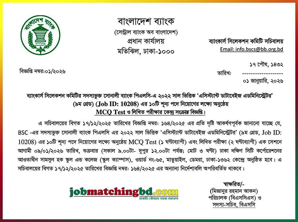 Sonali Bank Job Exam
