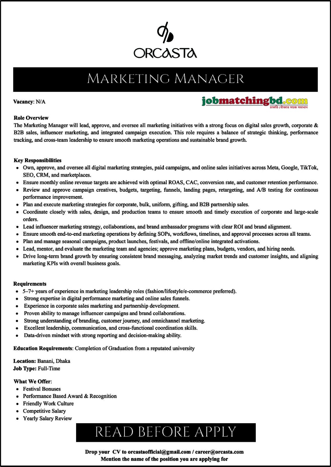 Marketing Job in Dhaka