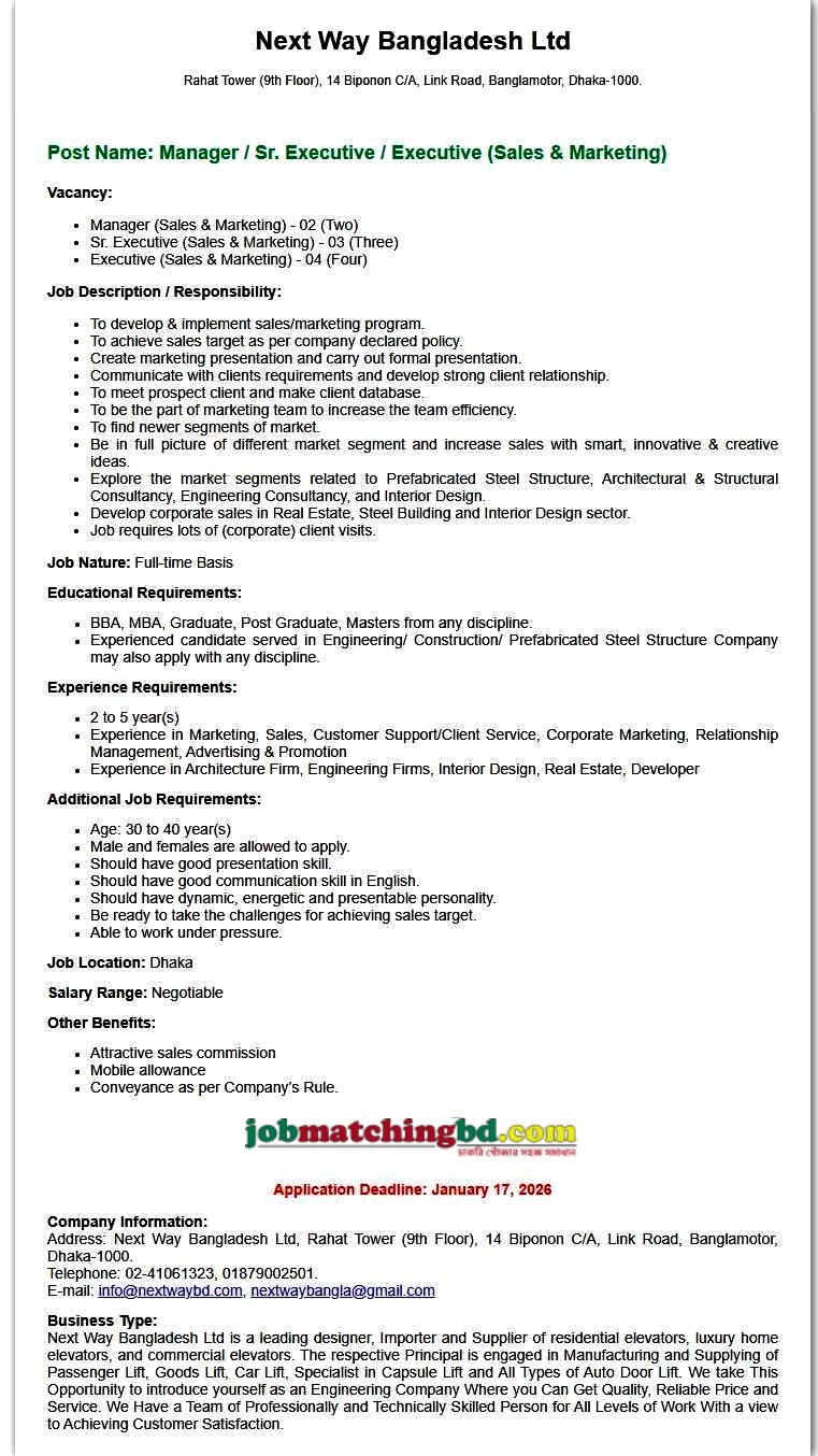 Vacancy in Sales and Marketing