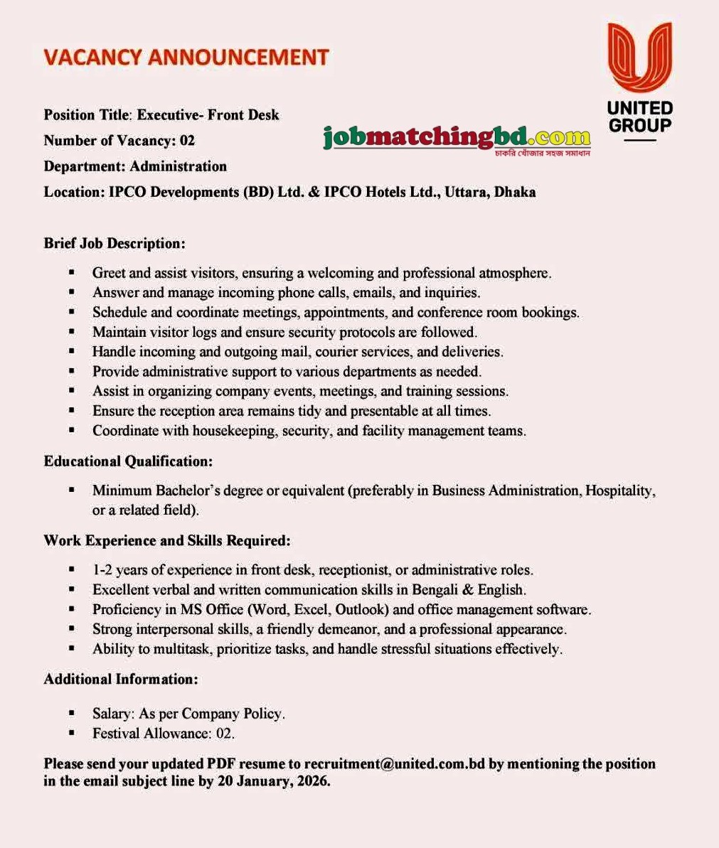Front Desk Job Circular