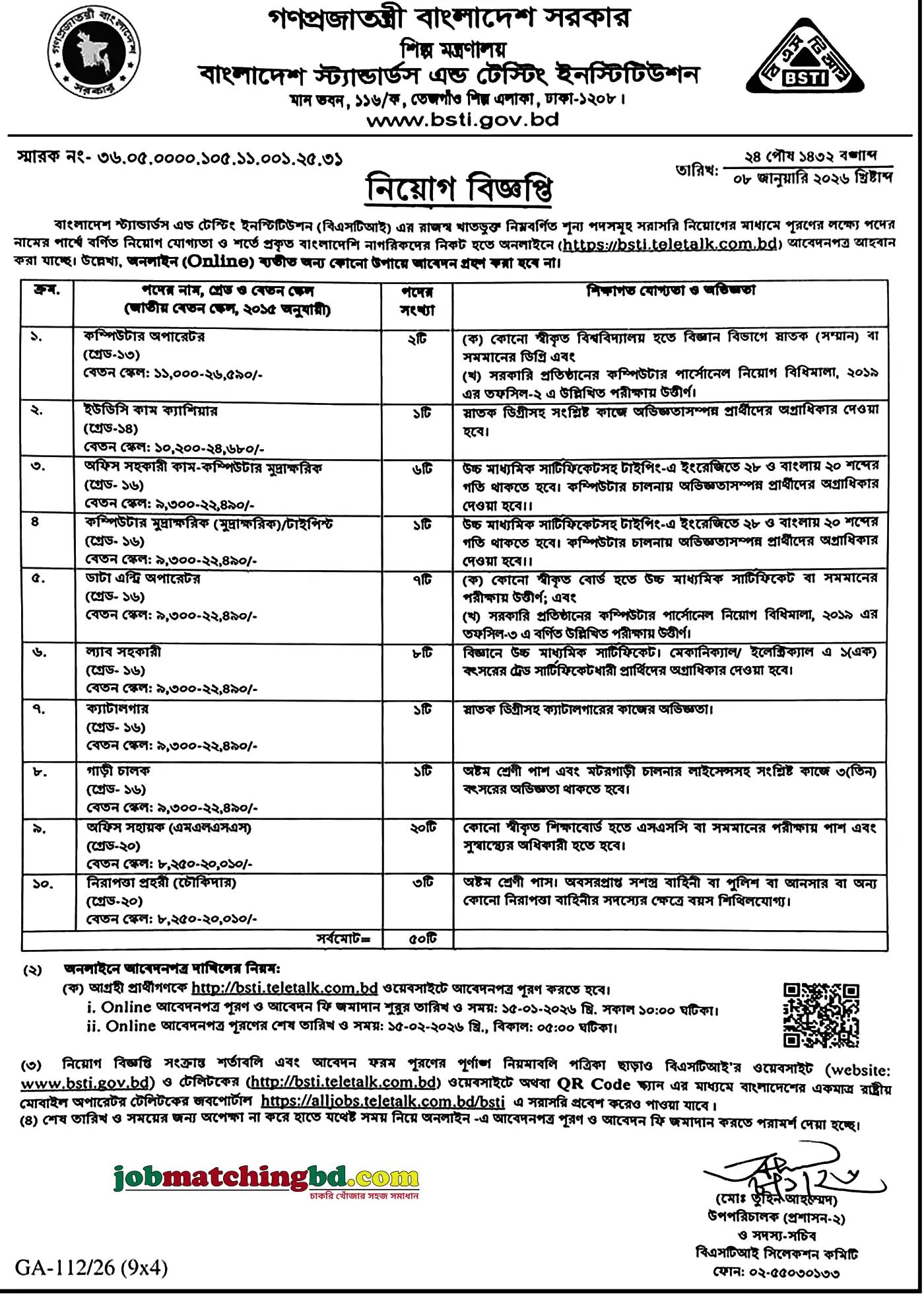 BSTI Job Circular