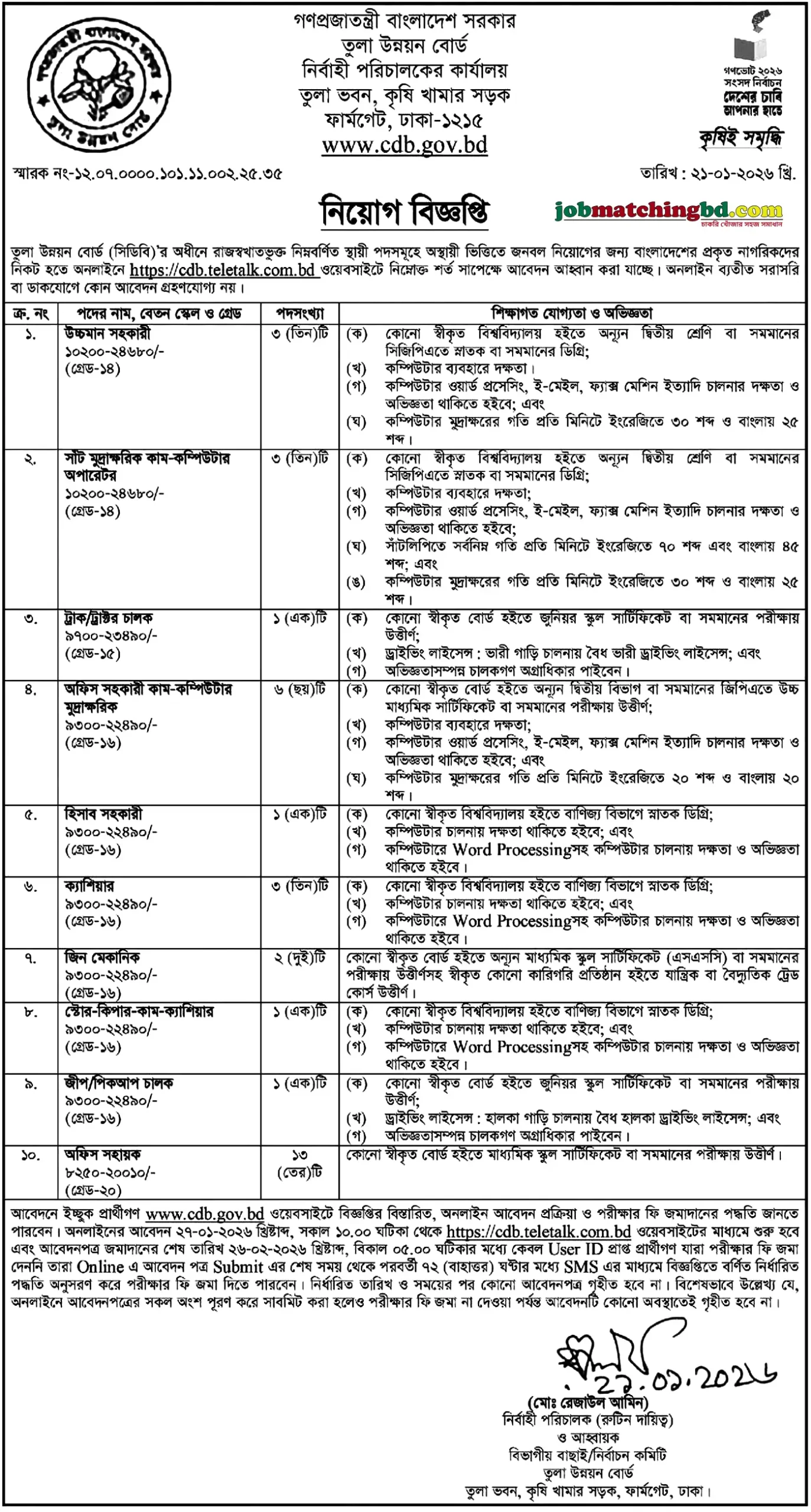 CDB Gov BD Circular