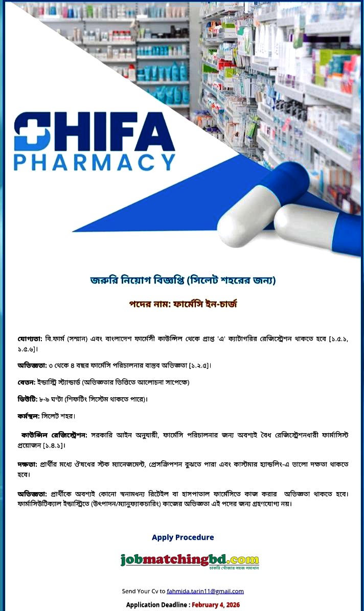 Pharmacy Jobs in Bangladesh