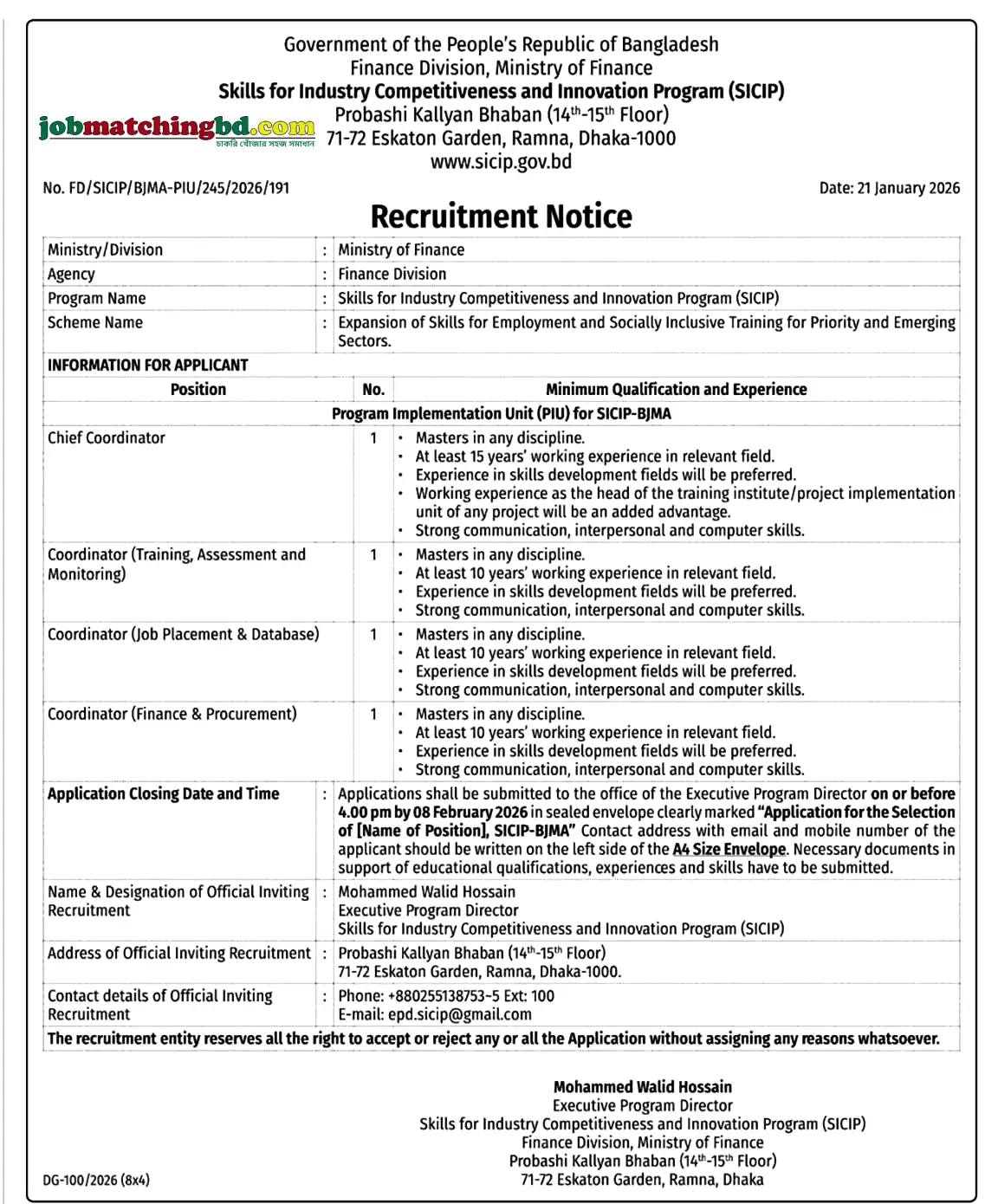 SICIP Job Circular