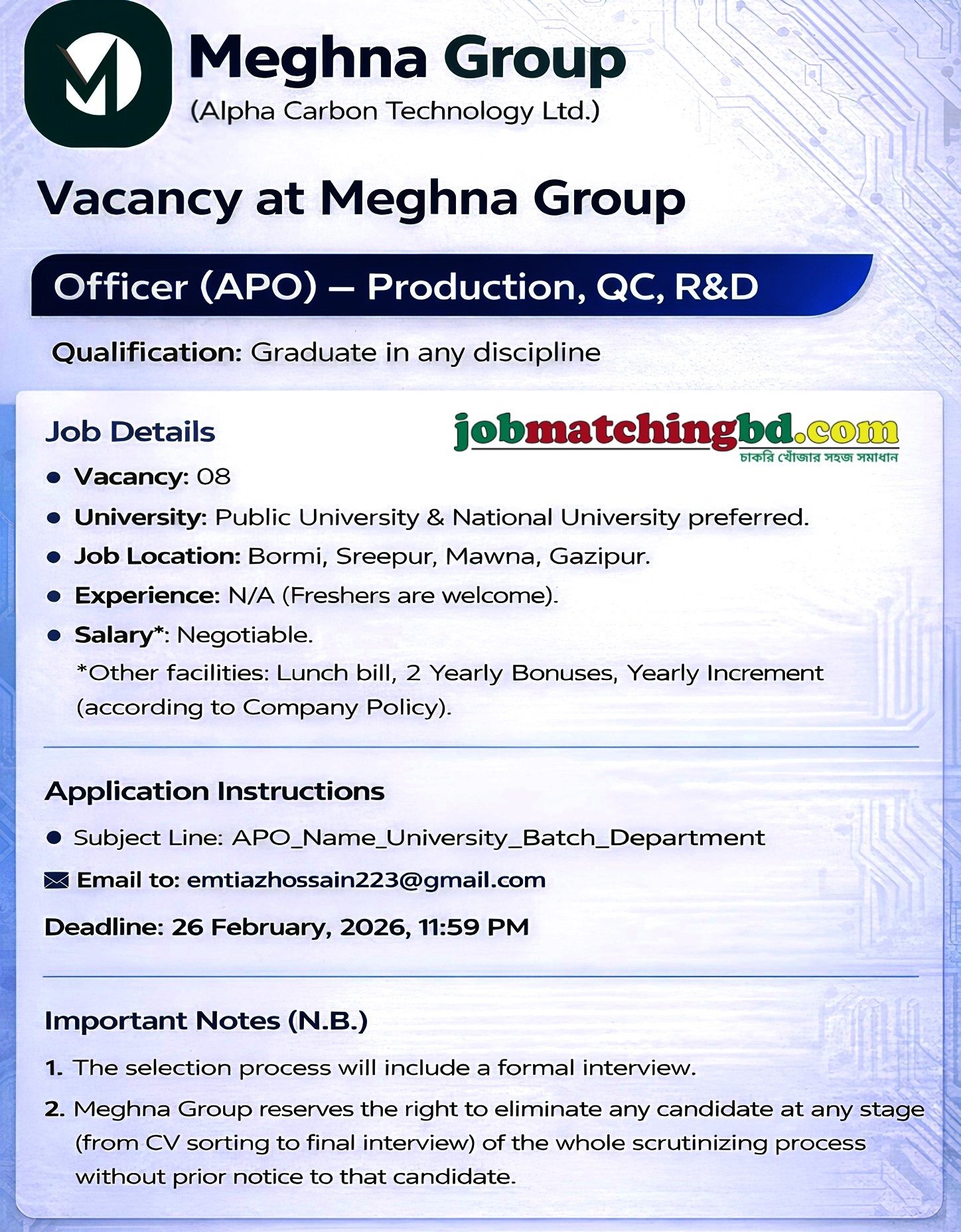 Fresher Job Circular