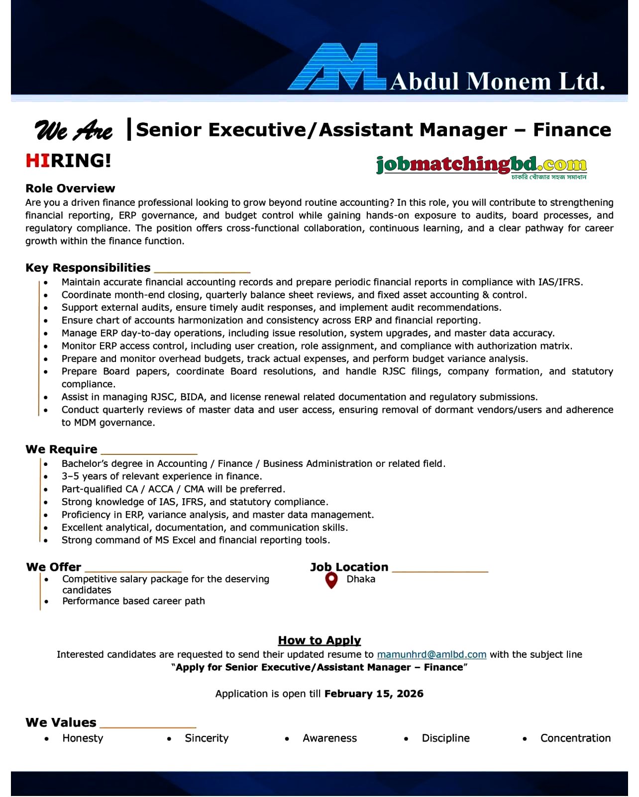 Finance Job Bangladesh